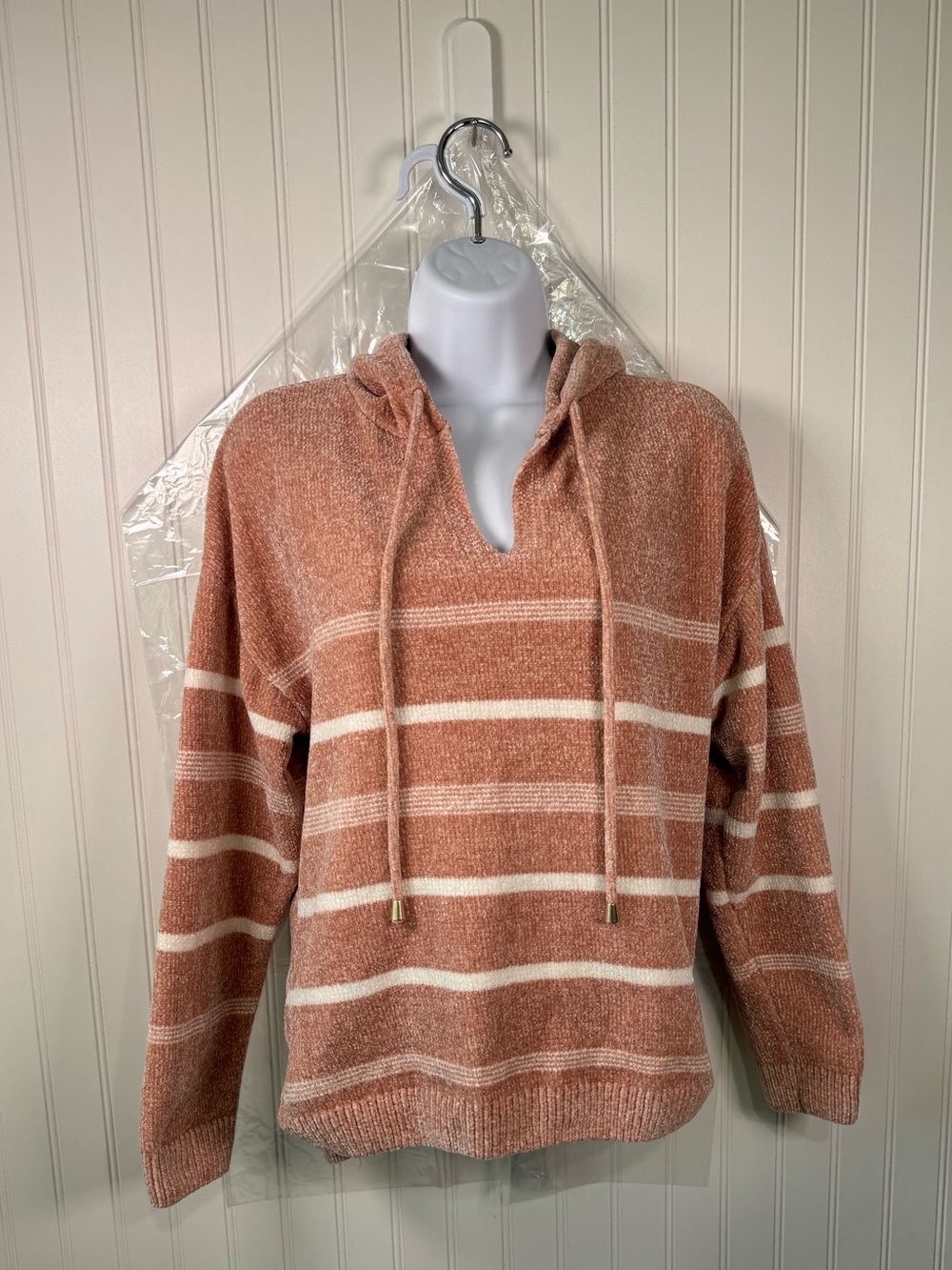 Rachel Zoe Cozy Striped Hooded Sweater in Dusty Rose and Cream